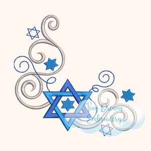 Hanukkah Digital Machine Embroidery Design Jewish Star David Design Embroidery Festival Light Embroidery Design Corner Swirl Star Design