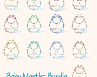 Baby Months Bundle Digital Machine Embroidery Design First Month Design Embroidery First Year Embroidery Design Baby Bib 13 Bundle Design