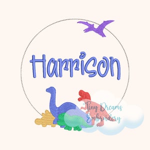 Diseño de bordado de máquina digital de dinosaurios Brontosaurus Diseño de bordado de monograma personalizado Triceratops Diseño de dinosaurio Tyranosaurus Rex Nombre