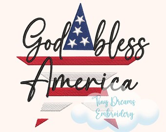 God Bless America Embroidery Design: American Flag Star (Digital Download)