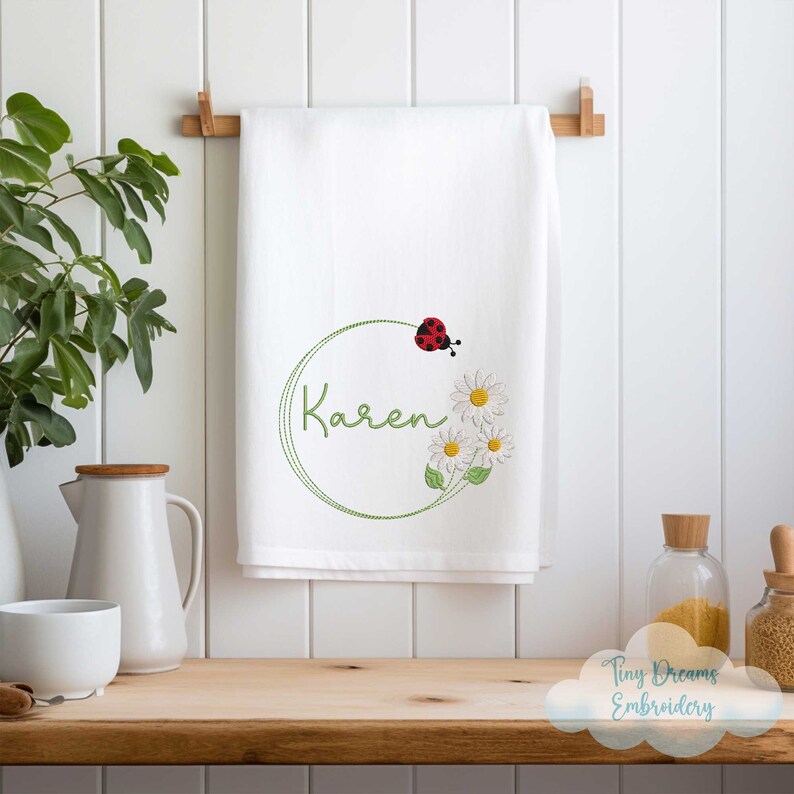 Custom Monogram Daisy Personalized Name Embroidery Design Flower Monogram