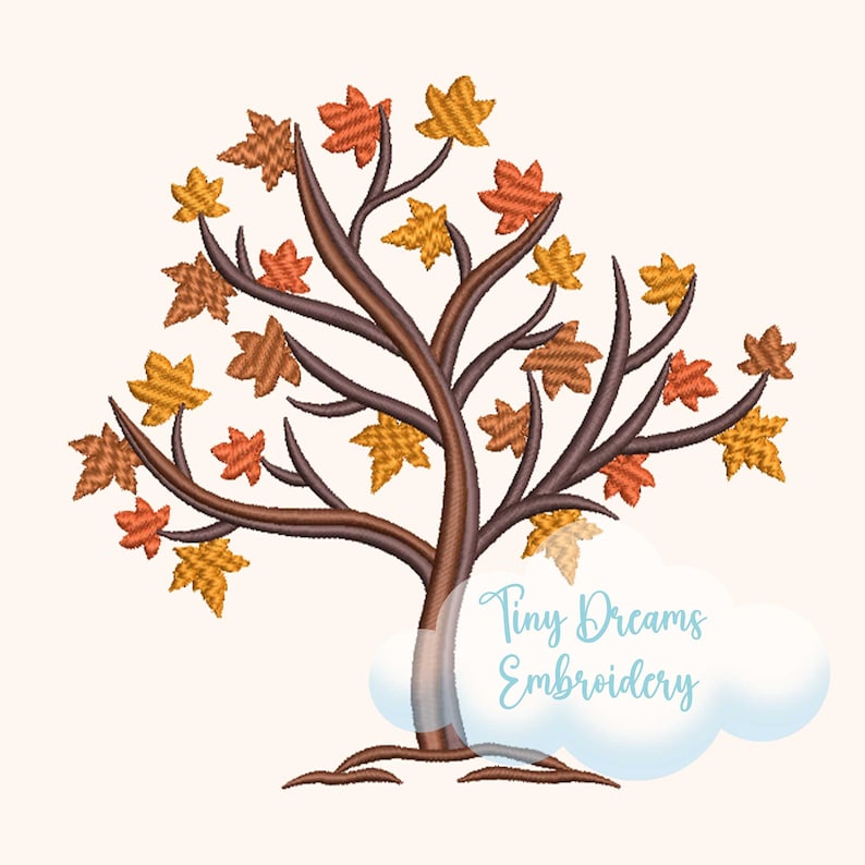 Autumn Tree Machine Embroidery Design, Fall Leaves, Thanksgiving ...