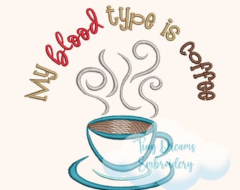 Coffee Cup Embroidery Design: Kitchen Decor (Digital Download)
