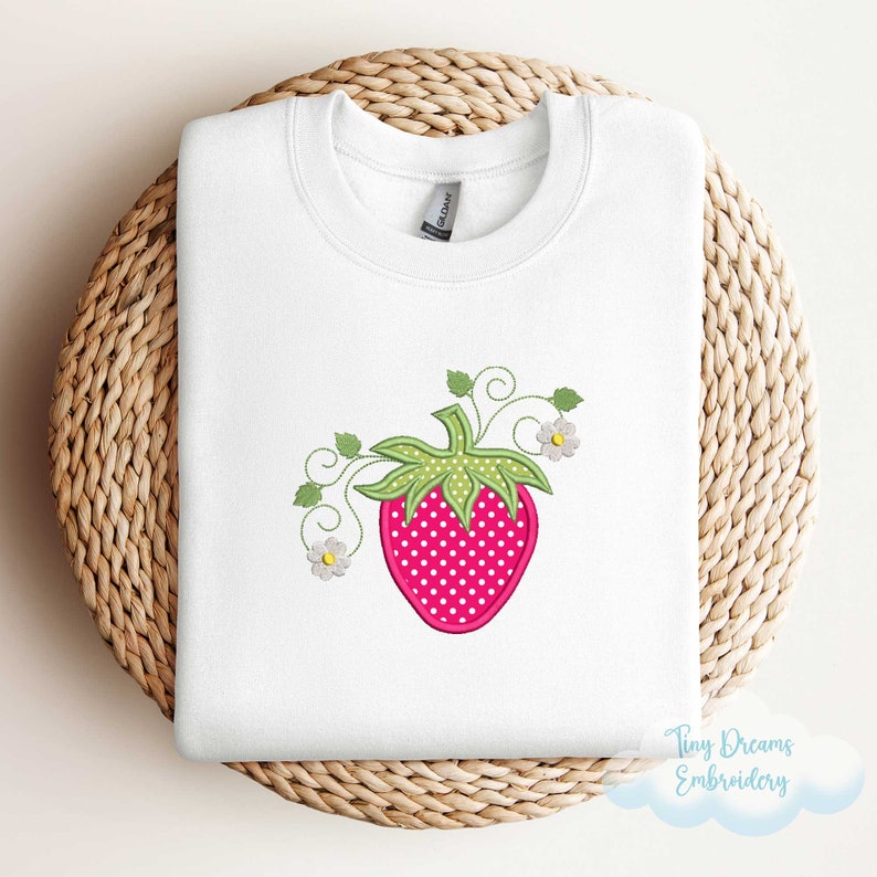 Strawberry Applique Digital Machine Embroidery Design Berry Spring Embroidery Design