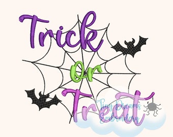 Trick or Treat, Spiderweb Embroidery, Halloween Embroidery, Spooky Season, Bat Embroidery: Machine Embroidery Design (Digital Download)
