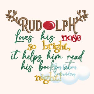 Rudolph Read Book Digital Machine Embroidery Design Reading Christmas Pillow Embroidery Design Christmas Reindeer Embroidery Book Reading