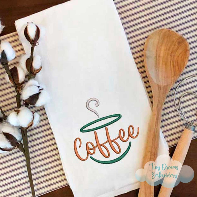 Coffee Digital Machine Embroidery Design Coffee Cup Design Embroidery Kitchen Coffee Embroidery Design