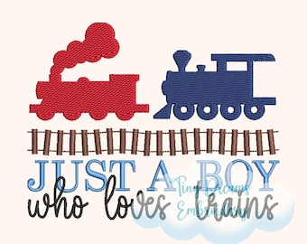 Boy Loves Trains Embroidery Design: Baby Boy Train Rail (Digital Download)