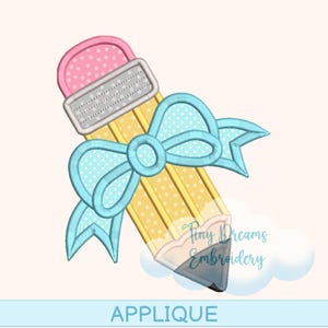 Pencil Bow Applique Digital Machine Embroidery Design School Applique Design Embroidery Back To School Design Classroom Embroidery Preschool