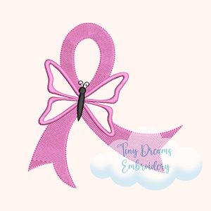 Pink Butterfly Ribbon Embroidery Design: Breast Cancer Awareness (Digital)