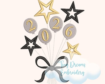 2026 New Year Embroidery Design: Balloons & Stars (Digital Download)