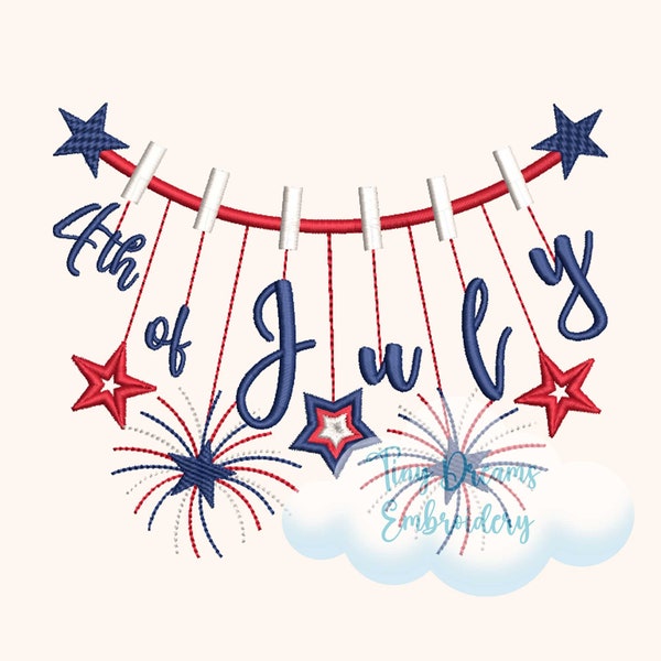 4th Juli Digitale Maschinenstickerei Design Unabhängigkeitstag Girlande Design Stickerei American Star Stickdatei Feuerwerk Embroidery