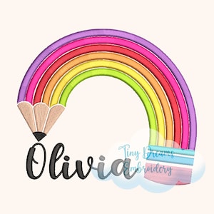 Rainbow Pencil Embroidery Design: Custom Name Monogram (Digital Download)