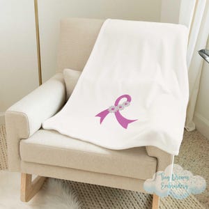 Pink Flower Ribbon Digital Machine Embroidery Design Breast Cancer Embroidery