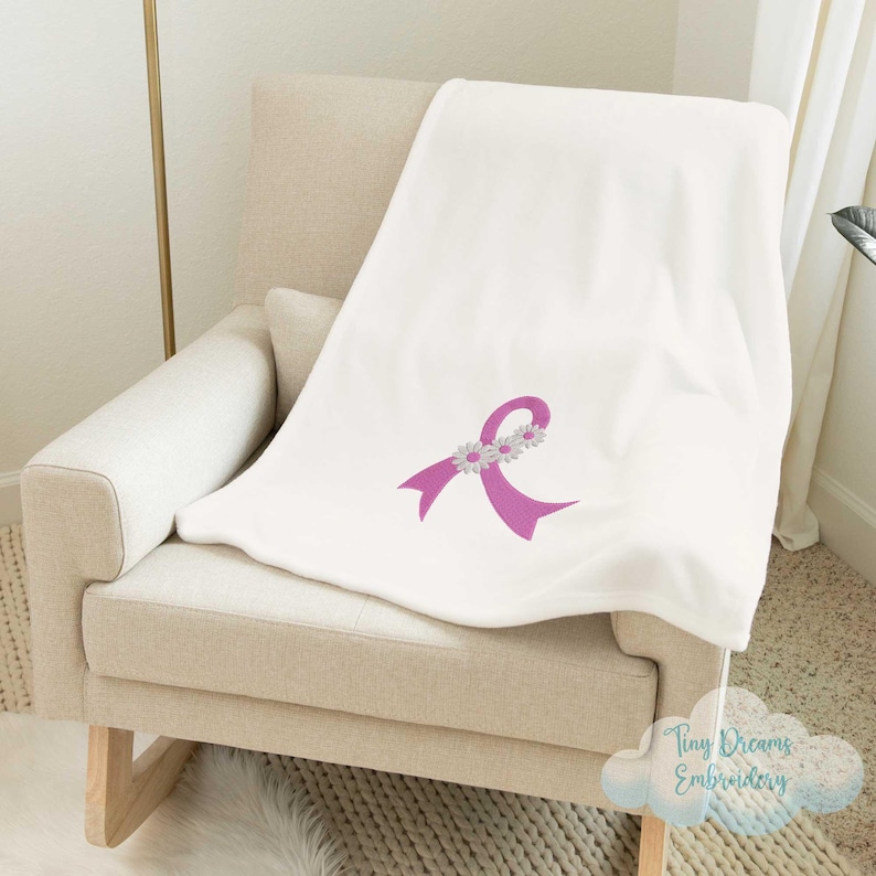 Pink Flower Ribbon Digital Machine Embroidery Design Breast Cancer Embroidery
