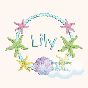 Mermaid Digital Machine Embroidery Design Starfish Name Embroidery Design Seashell Embroidery Design Sea Custom Monogram Embroidery Design