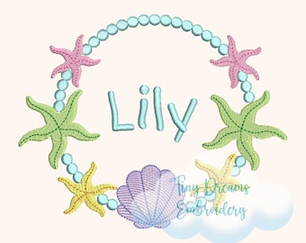 Mermaid Digital Machine Embroidery Design Starfish Name Embroidery Design Seashell Embroidery Design Sea Custom Monogram Embroidery Design