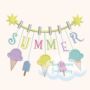Summer Digital Machine Embroidery Design Beach Embroidery Design Garland Ice Cream Embroidery Design Popsicle Design Embroidery Sun Design