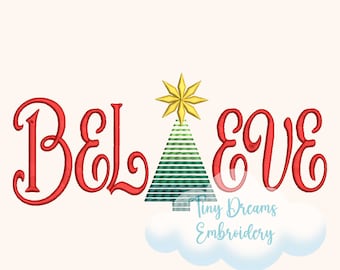 Believe Christmas Tree Embroidery Design: Holiday Star (Digital Download)