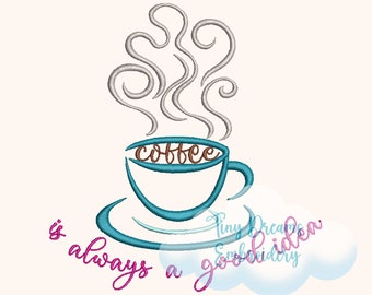 Coffee Cup Embroidery Design: Kitchen Decor (Digital Download)