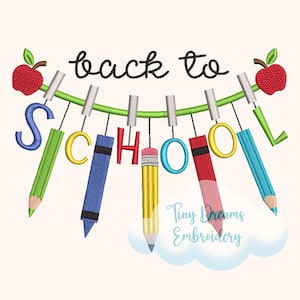 Back School Digital Machine Embroidery Design First Day School Garland Embroidery Design Girl Boy School Embroidery Design Pencil Embroidery