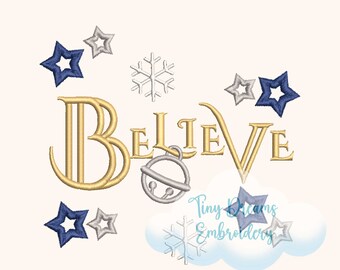Believe Christmas Embroidery Design: Snowflake Star (Digital Download)