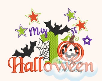 My First Halloween Embroidery Design: Pumpkin, Bat, Spiderweb (Digital Download)