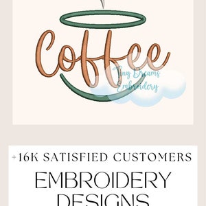 Coffee Digital Machine Embroidery Design Coffee Cup Design Embroidery Kitchen Coffee Embroidery Design