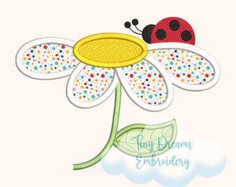 Floral Ladybug Daisy Applique: Spring Embroidery Design (Digital Download)