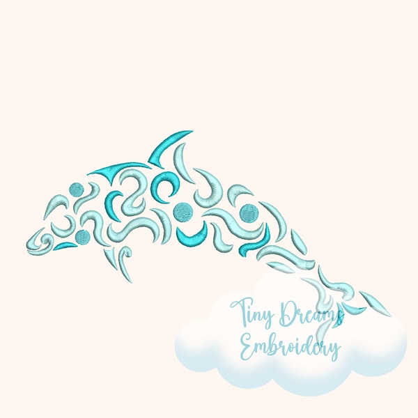 Dolphin Digital Embroidery Machine Design Swirl Embroidery Marine Design Sea Dolphin Embroidery Ocean Design Dolphin Embroidery Beach Design