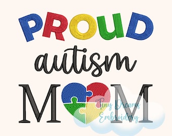 Proud Mom Autism Awareness Embroidery Design (Digital Download)