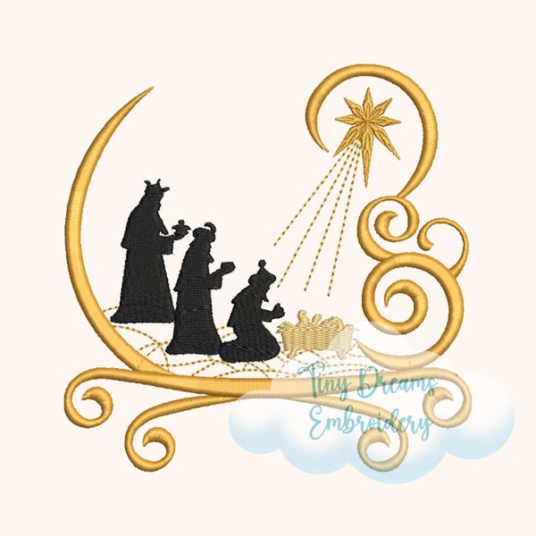 Three King Adore Digital Machine Embroidery Design Three Wise Men Design Embroidery Christmas Epiphany Embroidery Design Baby Jesus Swirl