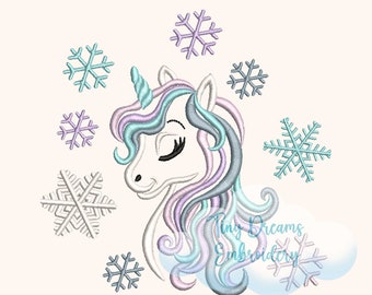 Cute Winter Unicorn Digital Machine Embroidery Design Snowflake Embroidery Design Winter Season Design Embroidery Girl Unicorn Embroidery