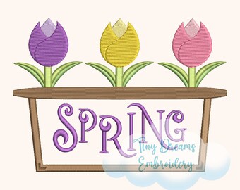 Tulip Embroidery Design: Spring Flowerpot (Digital Machine Embroidery)