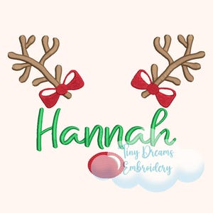 Reindeer Girl Embroidery Design: Christmas Rudolph, Custom Monogram, Personalized Name Machine Embroidery (Digital Download)