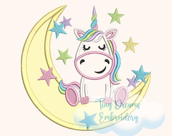 Moon Unicorn Applique: Baby Girl Embroidery Design (Digital Download)