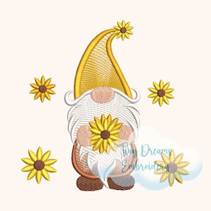 Floral Sunflower Gnome Embroidery Design (Digital Download)