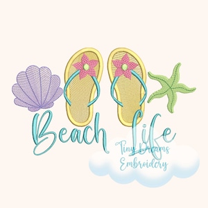 Strandleben Stickdatei: Flip Flops, Muschel, Seestern (Digital)