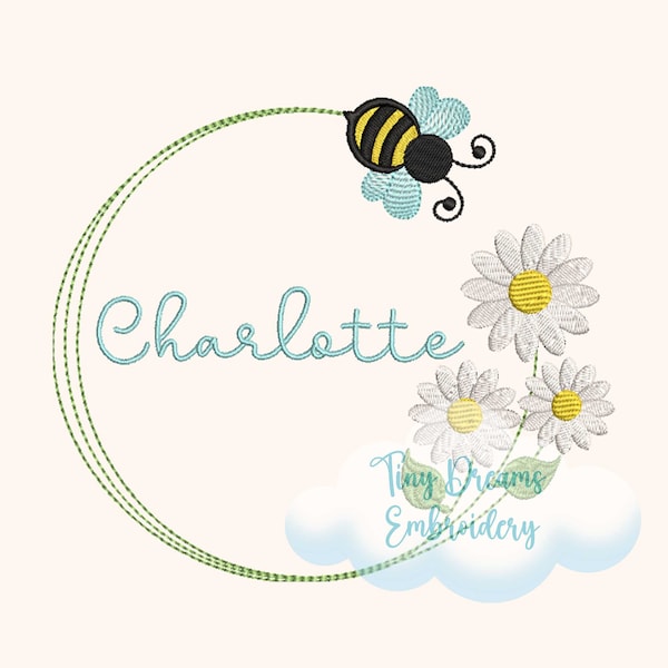 Floral Bee Digital Machine Embroidery Design Monogram Daisy Flower Custom Monogram Embroidery Design Baby Bee Personalized Girl Name Design