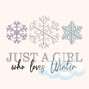 Girl Loves Winter Digital Machine Embroidery Design Winter Snow Design Embroidery Snowflake Embroidery Design Winter Girl Embroidery Design