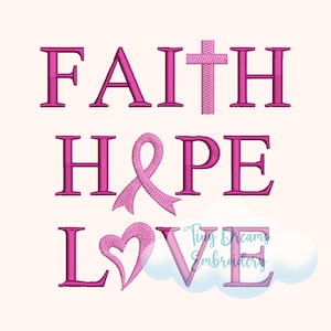 Faith Hope Love Embroidery Design: Pink Ribbon Cross (Digital Download)