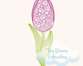 Mandala Tulip Machine Embroidery Design, Floral Spring Outline, Nature Stitch (Digital Download)