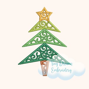 Swirl Christmas Tree Embroidery Design: Holiday Star (Digital Download)