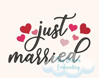 Disegno da ricamo "Just Married": cuori per San Valentino (download digitale)