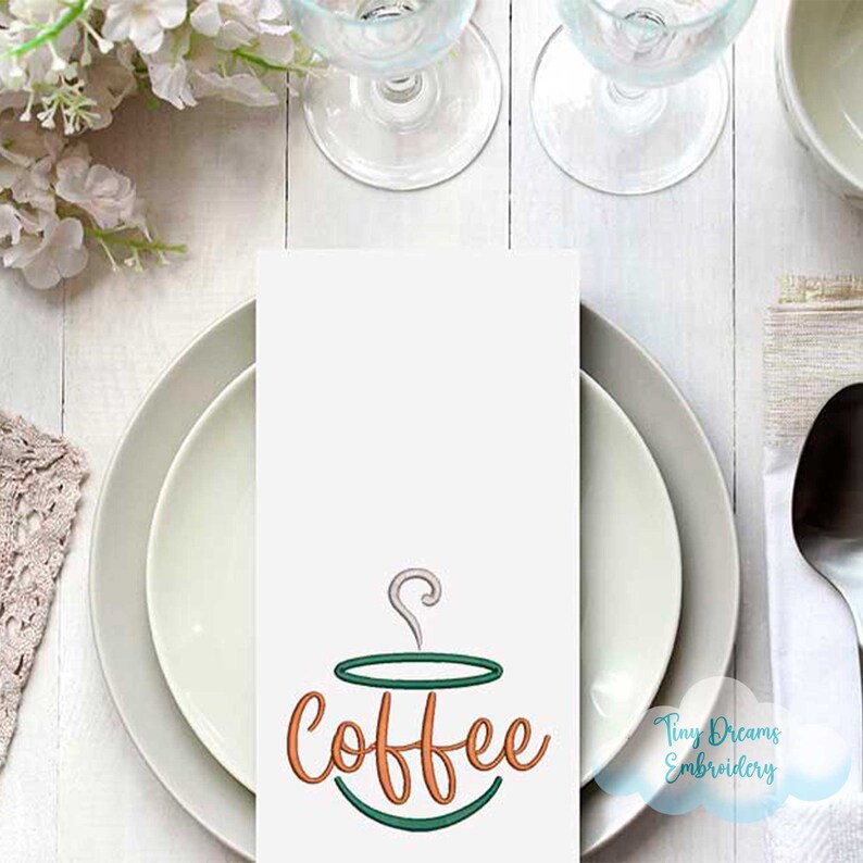 Coffee Digital Machine Embroidery Design Coffee Cup Design Embroidery Kitchen Coffee Embroidery Design