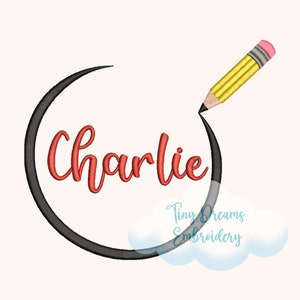 Pencil Digital Machine Embroidery Design Custom Monogram Design Embroidery School Personalized Name Embroidery Design Pencil Writing Design