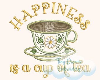 Daisy Tea Cup Embroidery Design: Floral Kitchen Decor (Digital Download)