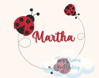 Ladybug Digital Machine Embroidery Design Custom Monogram Spring Embroidery Design Baby Girl Custom Name Embroidery Design Ladybug Family