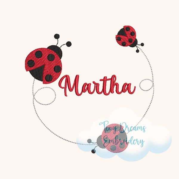 Marienkäfer Digitale Maschinenstickerei Design Benutzerdefinierte Monogramm Frühling Stickerei Design Baby Mädchen Benutzerdefinierte Name Stickdatei Marienkäfer Familie