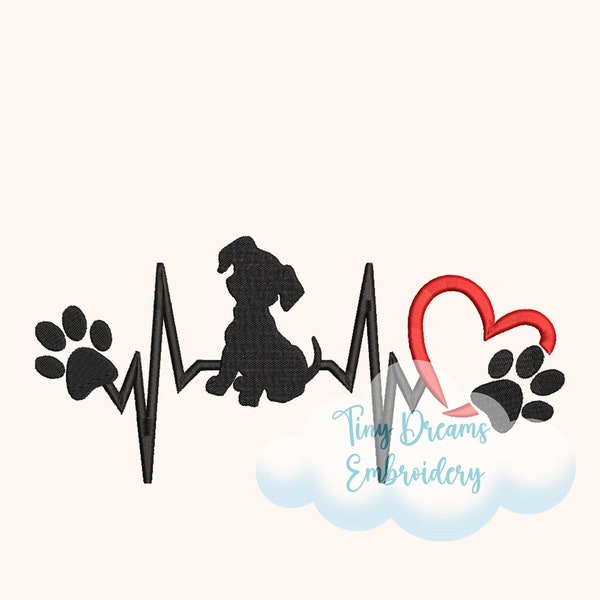 Hund Digitale Maschinenstickerei Design Herzschlag Liebe Design Stickerei Hund Pfotenabdruck Stickerei Design Welpe Tierliebhaber Stickdatei